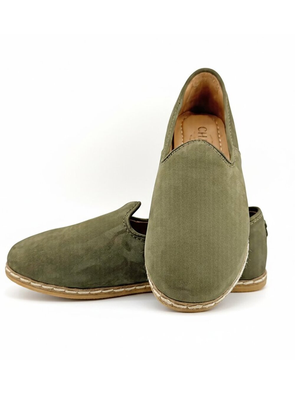 Charix Olive Green Nubuck Leather Slip-On Flats Loafers Women's Size 36 (US 6)